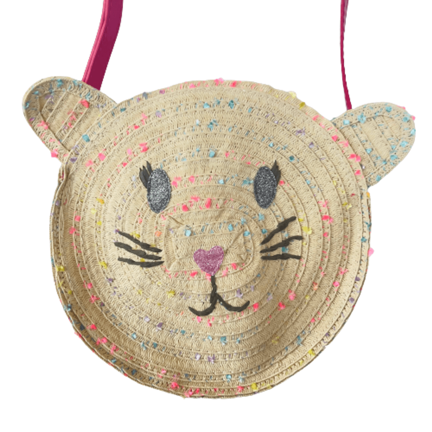 Gentuta pentru fete, Accessorize, De umar, Curea reglabila, Model pisica, Rotunda, Fibre vegetale/Bumbac, Bej/Roz fotografia produsului View 2 L