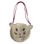 Gentuta pentru fete, Accessorize, De umar, Curea reglabila, Model pisica, Rotunda, Fibre vegetale/Bumbac, Bej/Roz fotografia produsului