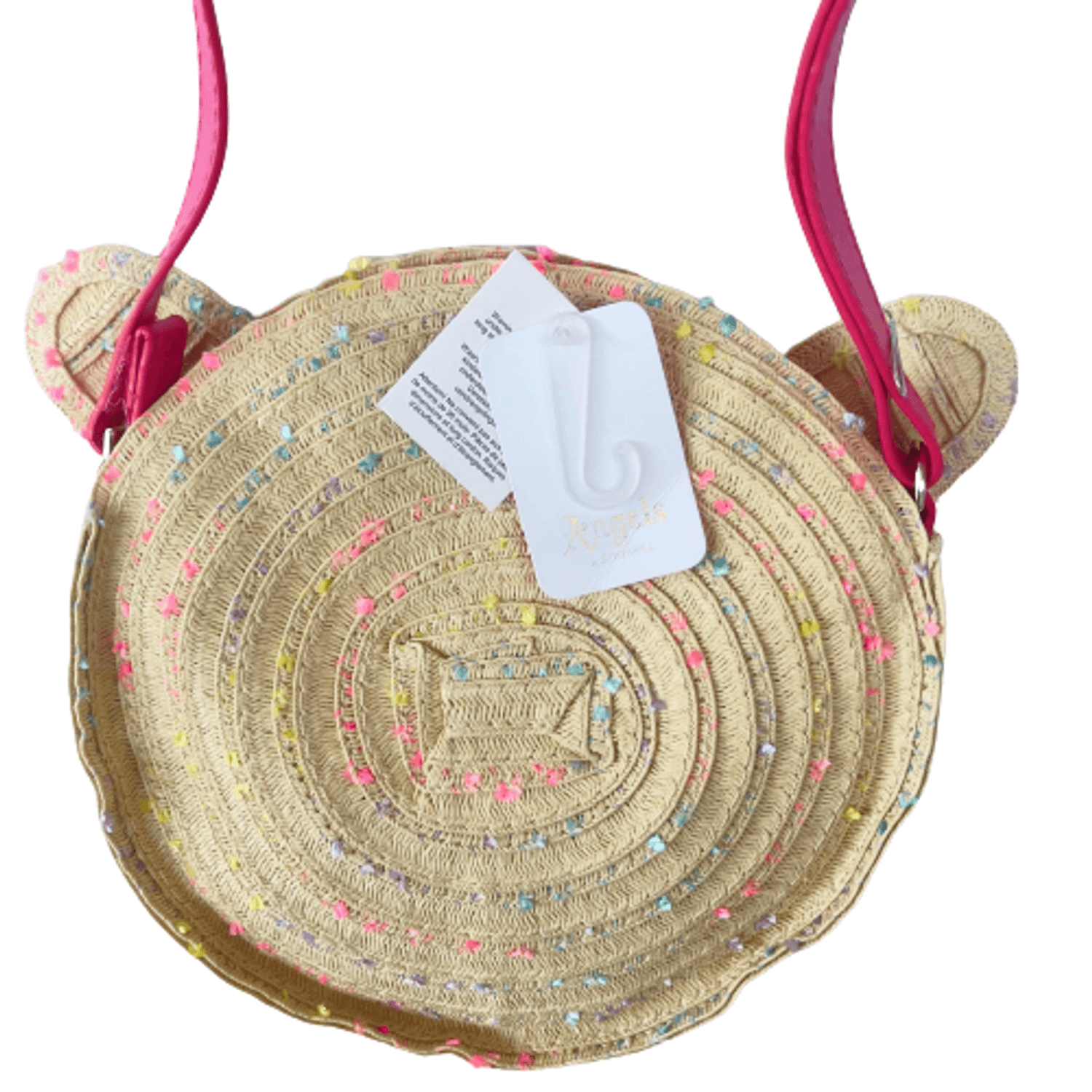 Gentuta pentru fete, Accessorize, De umar, Curea reglabila, Model pisica, Rotunda, Fibre vegetale/Bumbac, Bej/Roz fotografia produsului View 5 L