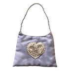 Gentuta pentru fetite, De mana, Inchidere cu capsa magnetica, Maner din perle, Paiete, Textil, Mov liliachiu fotografia produsului