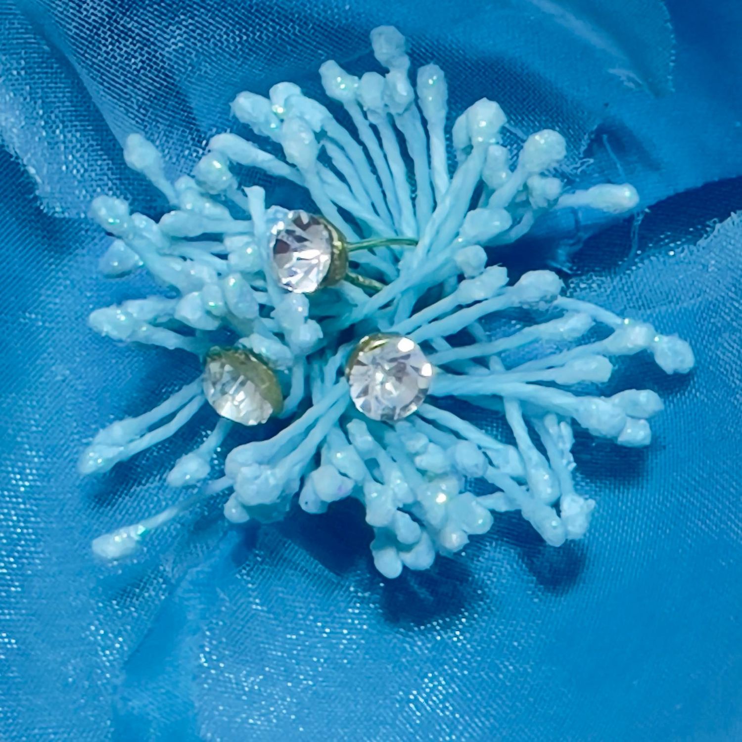 Floare 3D, Brosa, Statement, 3 in 1, Brosa,/Clips par/Floare corsaj, Matase, Tul, Margele, Albastru/Turcoaz fotografia produsului View 5 L