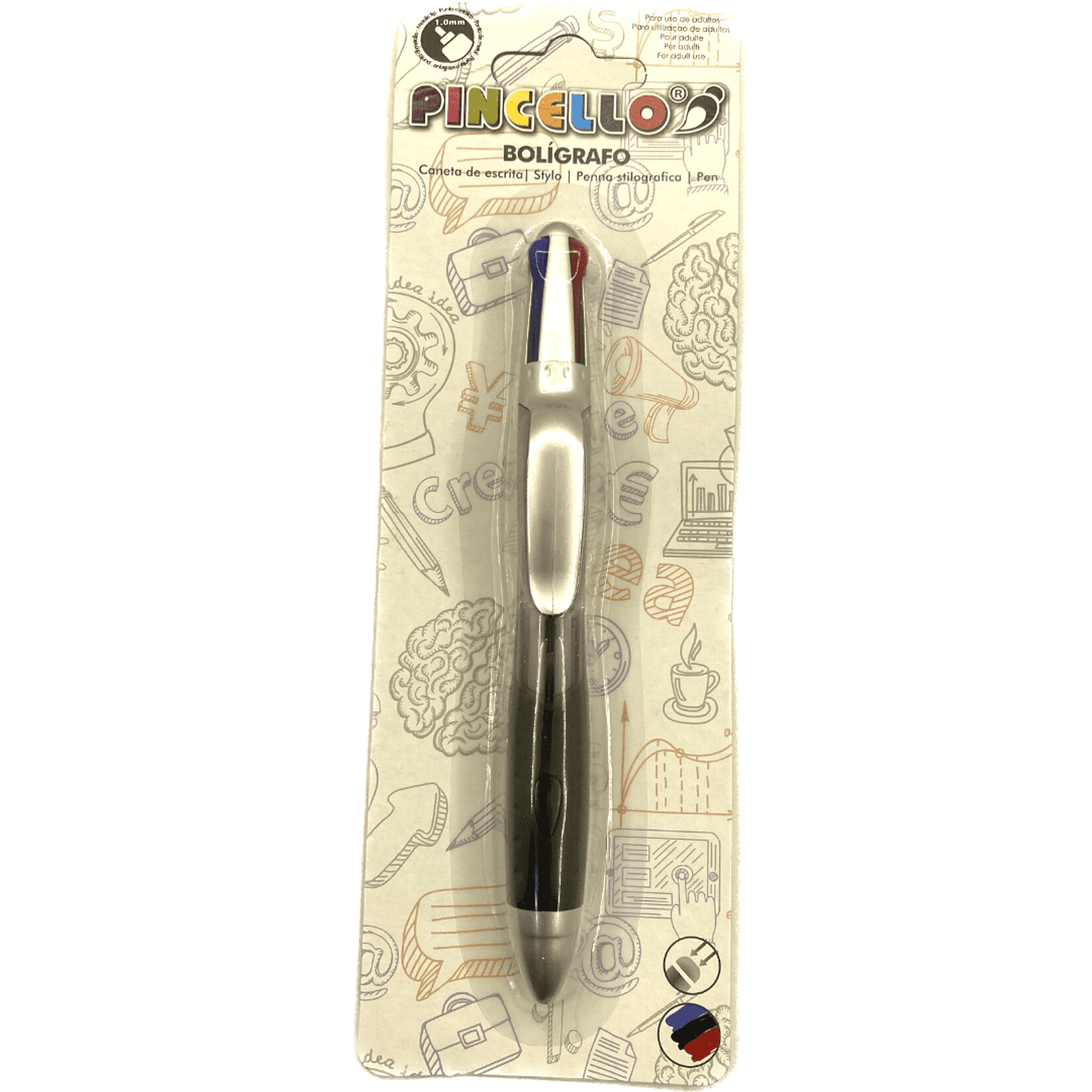 Pix ballpoint cu 4 culori interschimbabile, varf de 0.7mm - Negru fotografia produsului