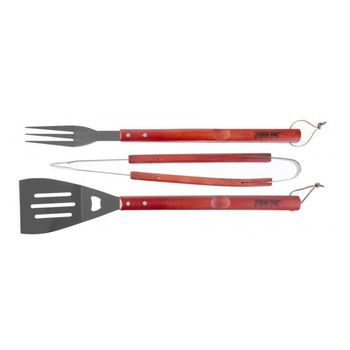 Ustensile pentru barbecue, grill, gratar, inox, maner lemn, set 3 piese