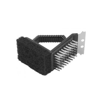 Perie pentru curatat gratar, grill, inox, 3 in 1, sarma, racleta si burete, cu maner, 12.5x9.5x5.5 cm