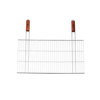 Grill, pentru gratar, dreptunghiular, cromat, maner lemn, 68x38 cm
