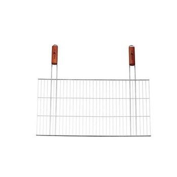 Grill, pentru gratar, dreptunghiular, cromat, maner lemn, 48x38 cm