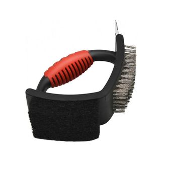 Perie pentru curatat gratar, grill, inox, 3 in 1, sarma, racleta si burete, cu maner silicon, 16x12x6 cm