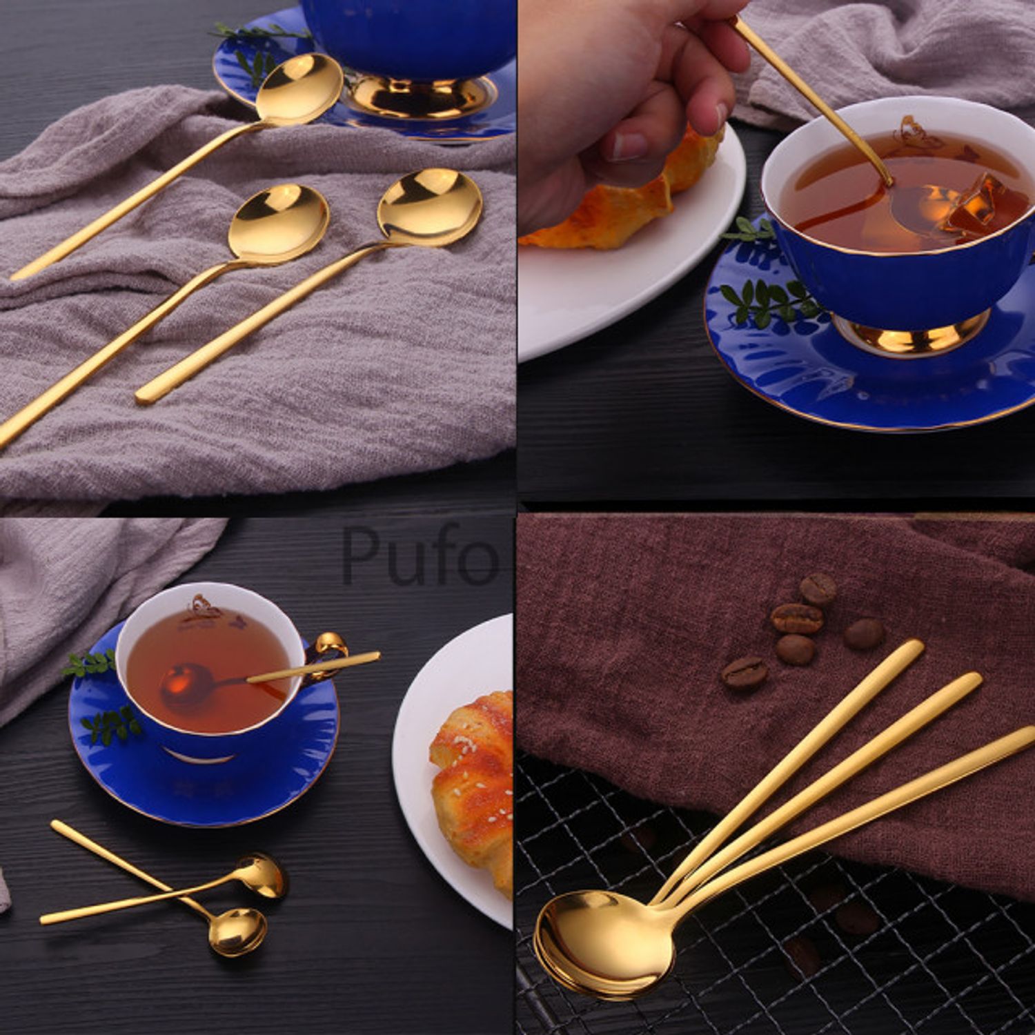 Set 6 lingurite Pufo Simple pentru cafea, ceai, desert, otel inoxidabil, auriu 13 cm fotografia produsului View 8 L