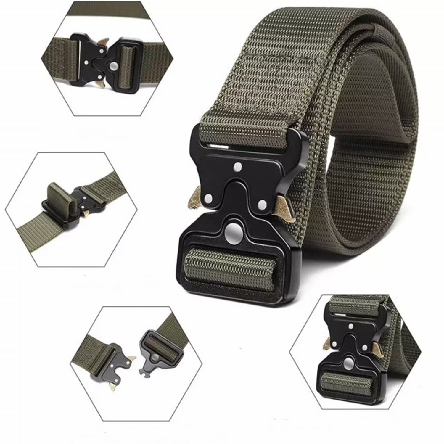 Curea centura Pufo Tactical Combat pentru barbati 3.8 x 123 cm, rezistent, verde fotografia produsului View 5 L