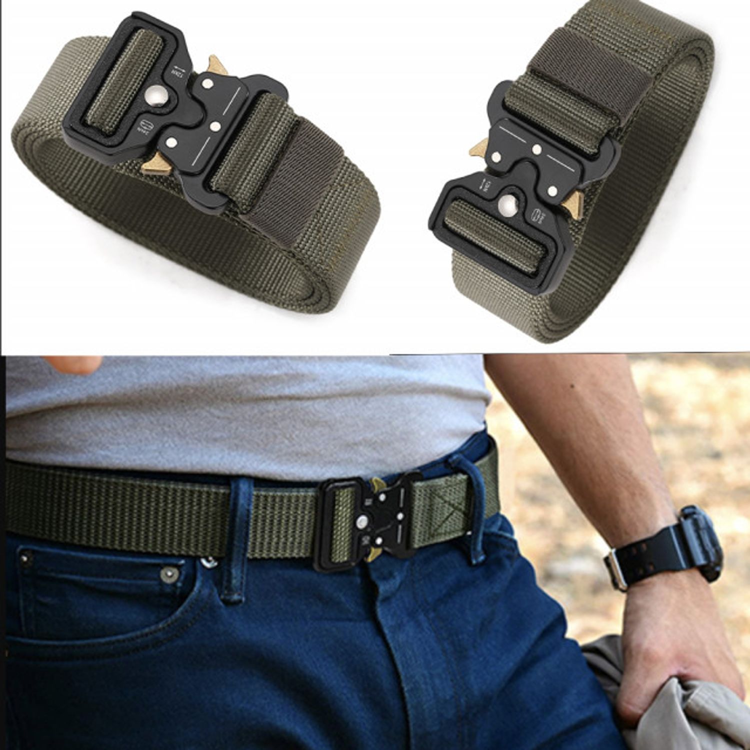 Curea centura Pufo Tactical Combat pentru barbati 3.8 x 123 cm, rezistent, verde fotografia produsului View 7 L