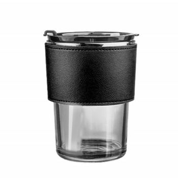 Cana de voiaj Pufo din sticla cu protectie termica pentru cafea sau ceai, 350 ml, transparent