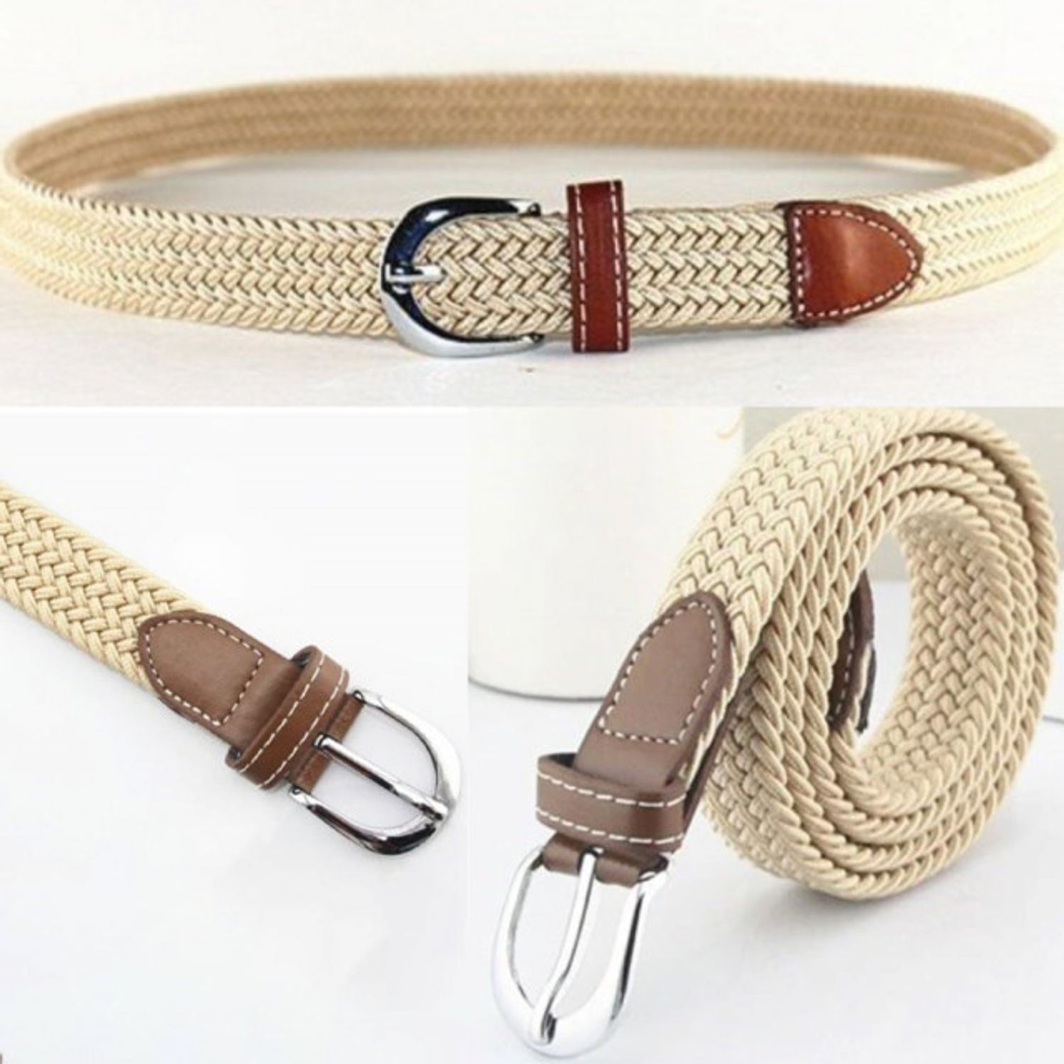 Curea elastica Pufo Sailor pentru barbati 105-125 x 3.5 cm, reglabila, crem fotografia produsului View 3 L