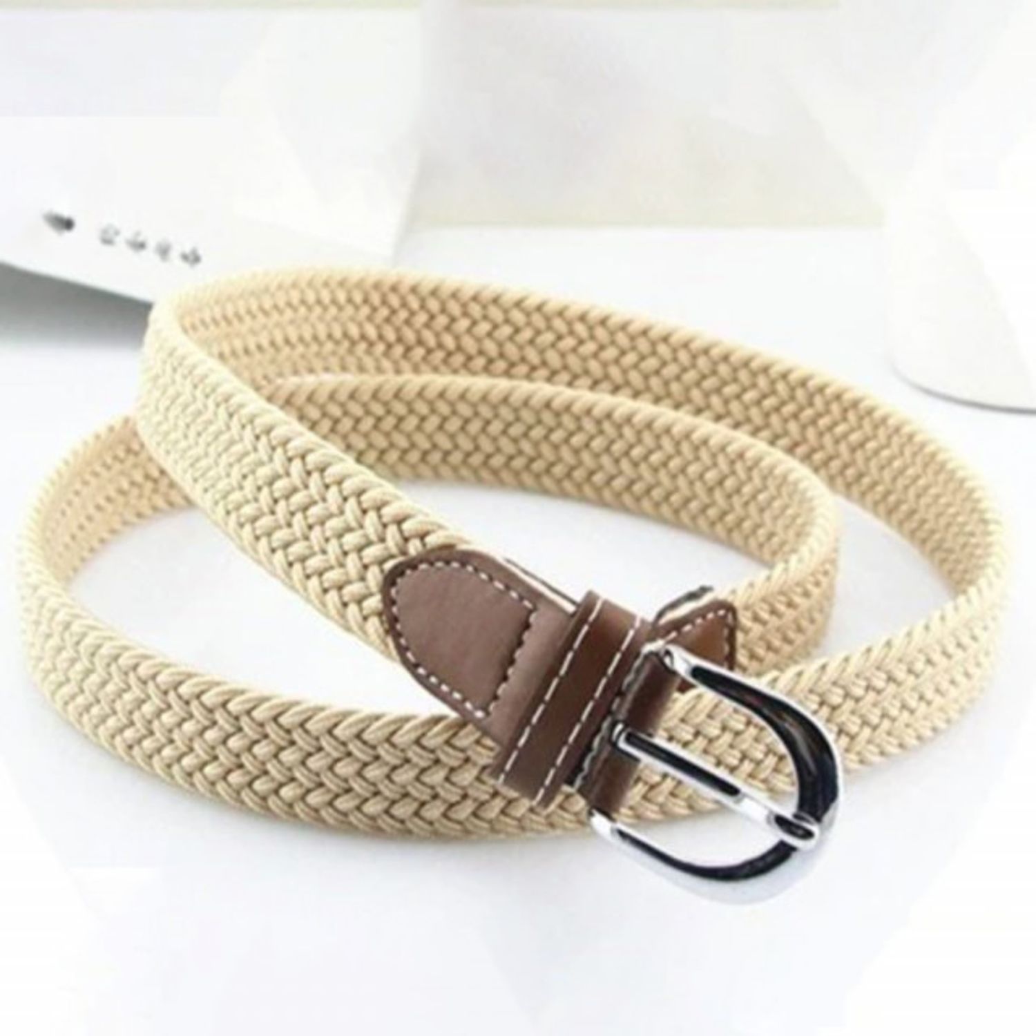 Curea elastica Pufo Sailor pentru barbati 105-125 x 3.5 cm, reglabila, crem fotografia produsului View 2 L