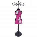 Suport de bijuterii elegant 31 cm, model manechin cu paiete roz, Pufo fotografia produsului