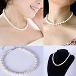 Colier de dama scurt cu perle acrilice albe, model White gravel fotografia produsului View 4 S