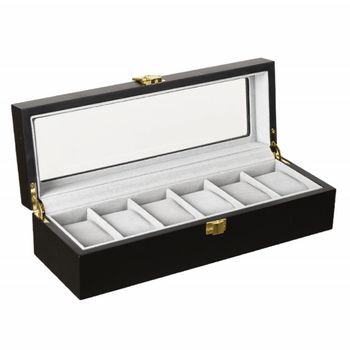 Cutie Caseta Din Lemn Pentru Depozitare Si Organizare 6 Ceasuri Model Pufo Premium Negru