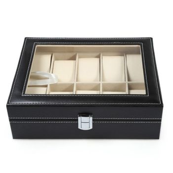 Cutie Caseta Eleganta Depozitare Cu Compartimente Pentru 10 Ceasuri Negru