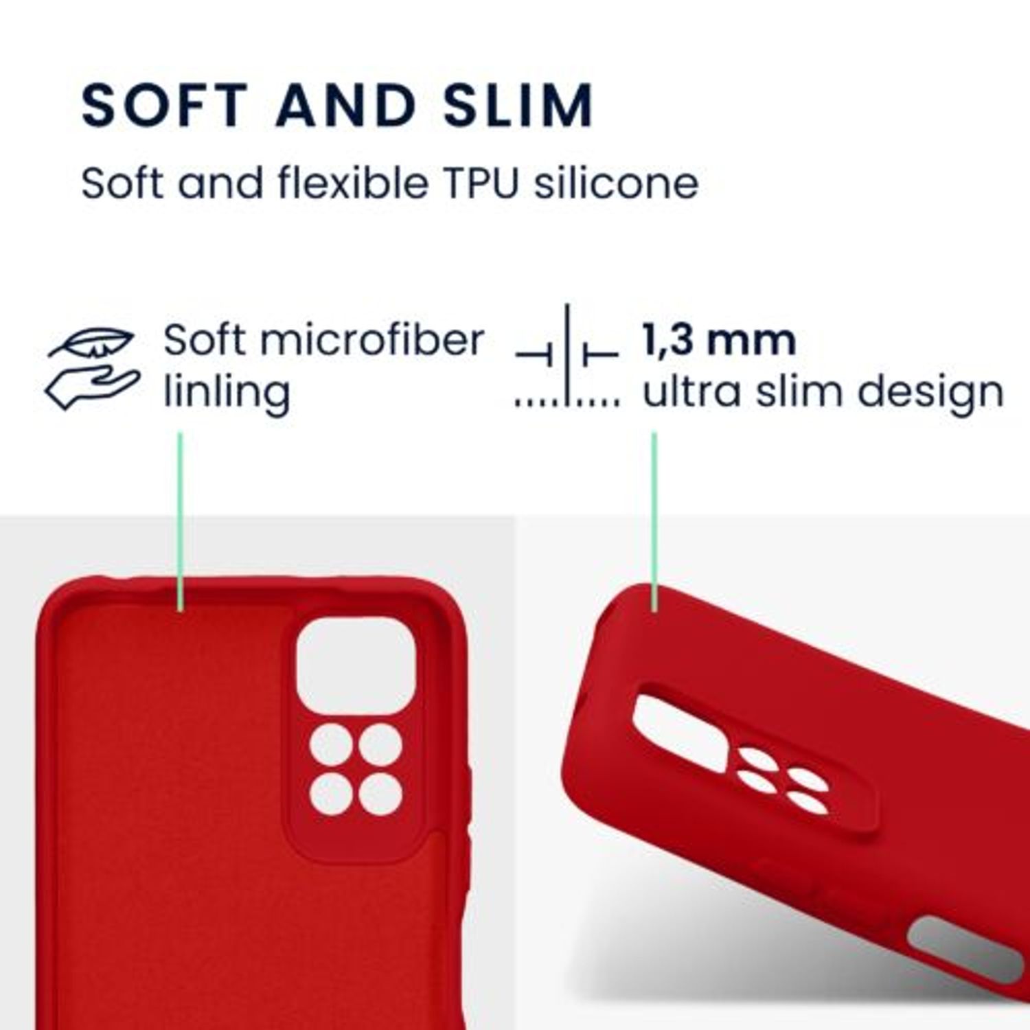 Husa Kwmobile pentru Xiaomi Redmi Note 11/Redmi Note 11s, Silicon, Rosu, 57918.229 fotografia produsului View 2 L
