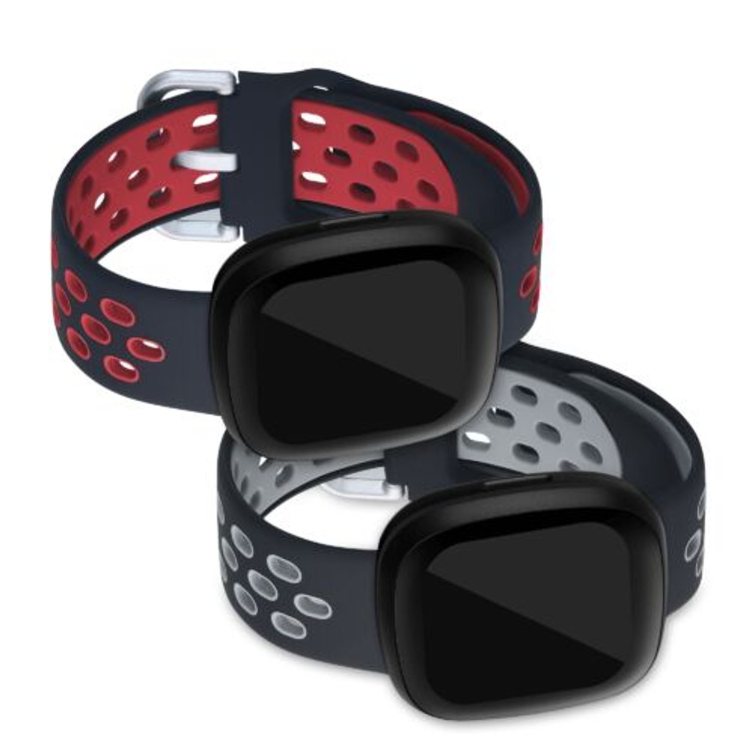Set 2 curele pentru Fitbit Versa 3/Sense, Silicon, Rosu/Gri, 53392.01 fotografia produsului View 2 L