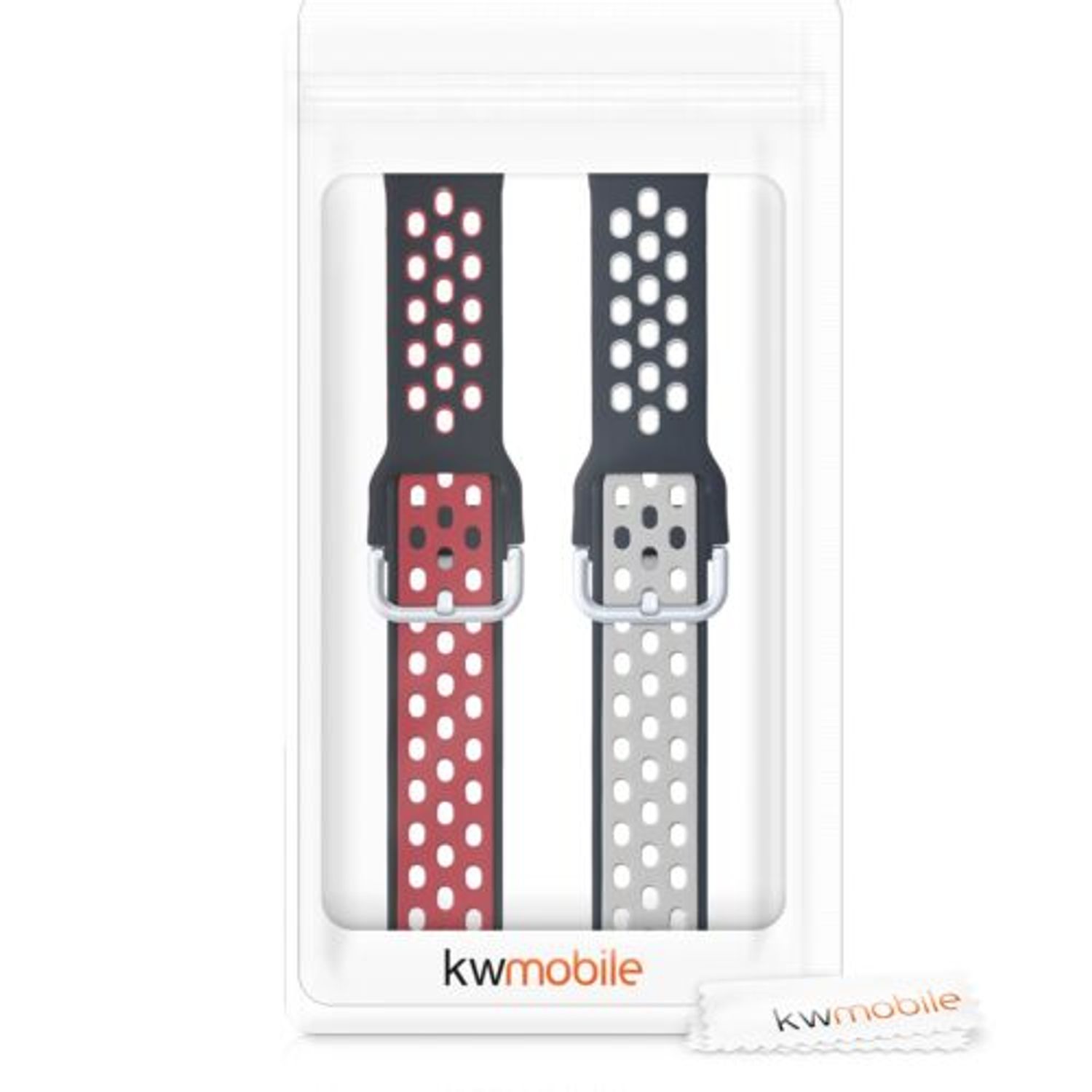 Set 2 curele pentru Fitbit Versa 3/Sense, Silicon, Rosu/Gri, 53392.01 fotografia produsului View 7 L