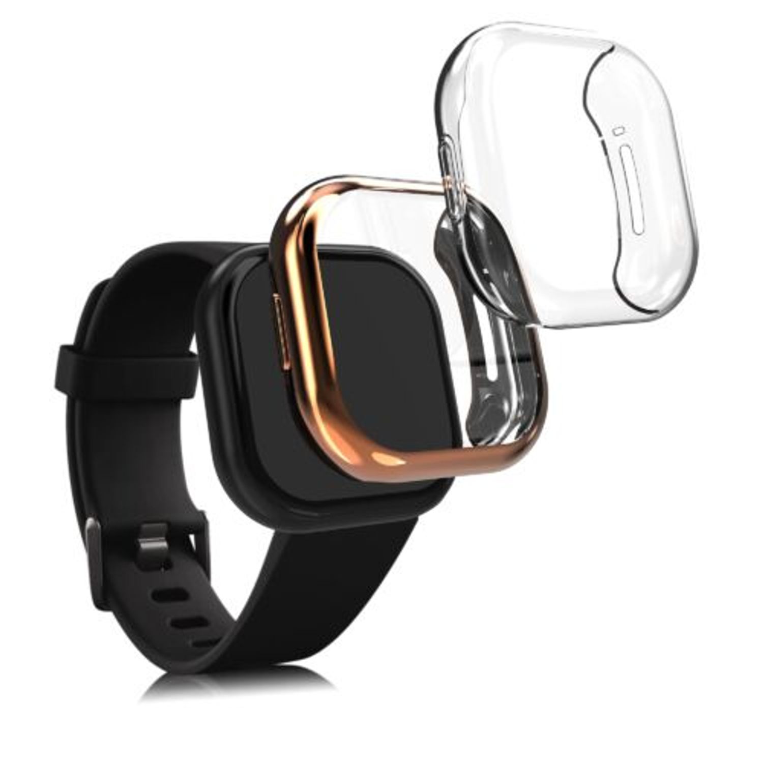 Set 2 Huse pentru Fitbit Versa 3/Sense, Kwmobile, Silicon, Gold/Transparent, 53390.03 fotografia produsului
