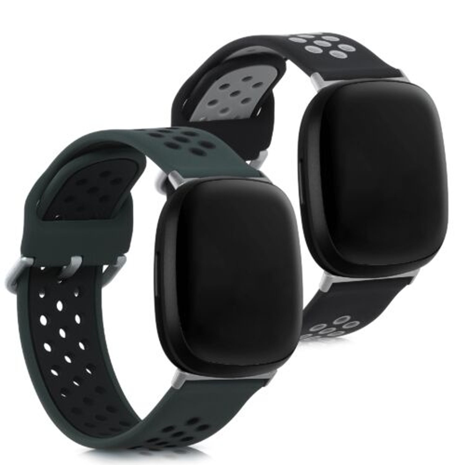 Set 2 Curele pentru Fitbit Versa 3/Sense, Kwmobile, Silicon, Verde/Negru, 53392.03 fotografia produsului