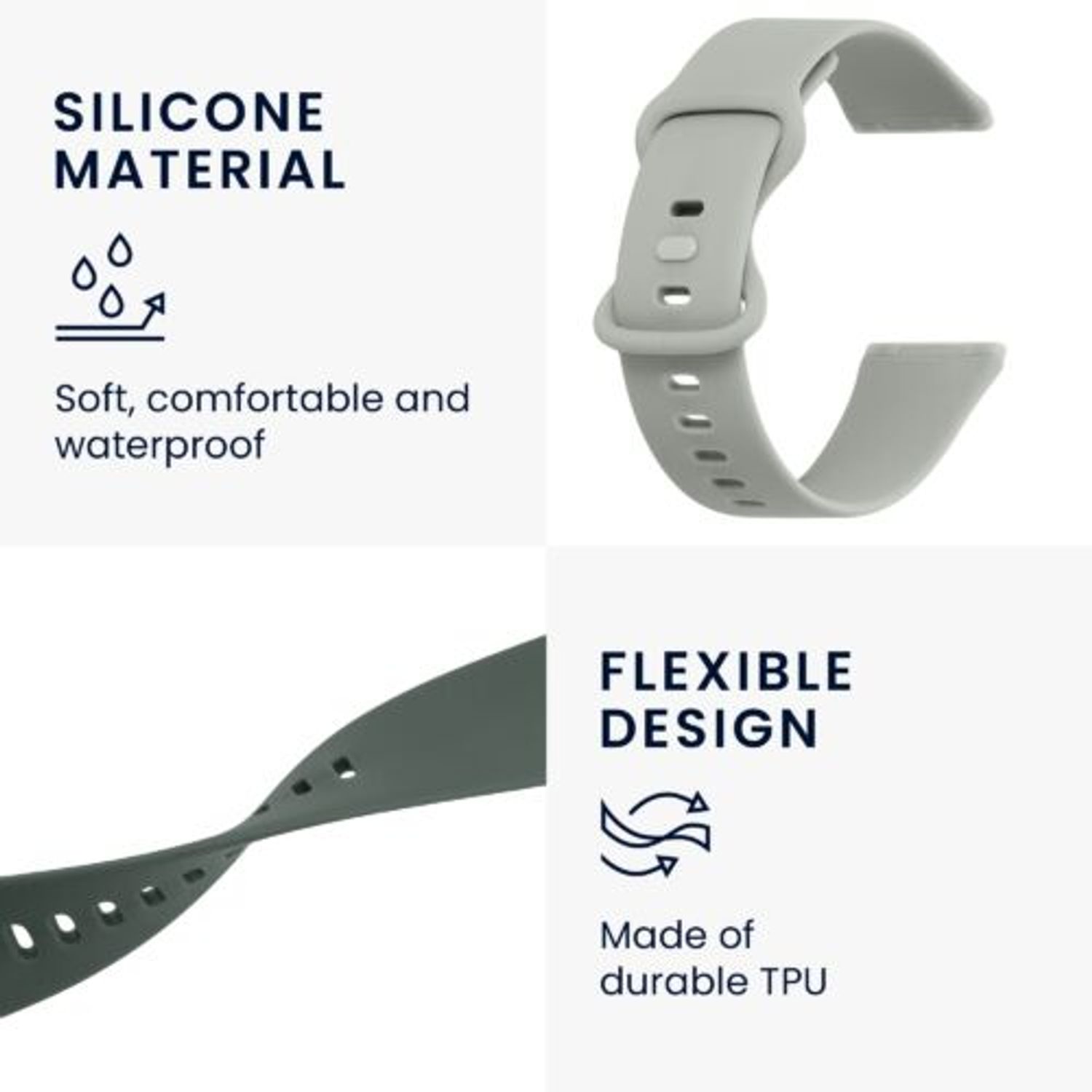 Set 2 curele pentru Fitbit Versa 3/Sense, Kwmobile, Gri/Verde, Silicon, 57780.02 fotografia produsului View 4 L