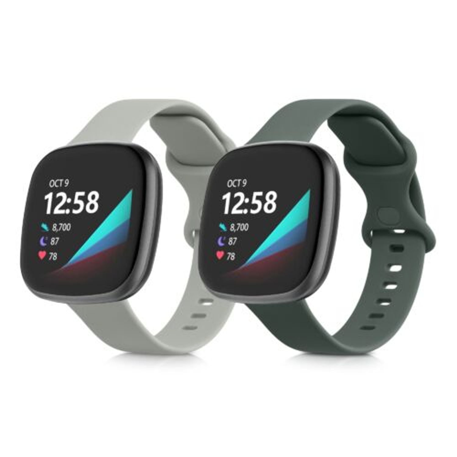 Set 2 curele pentru Fitbit Versa 3/Sense, Kwmobile, Gri/Verde, Silicon, 57780.02 fotografia produsului