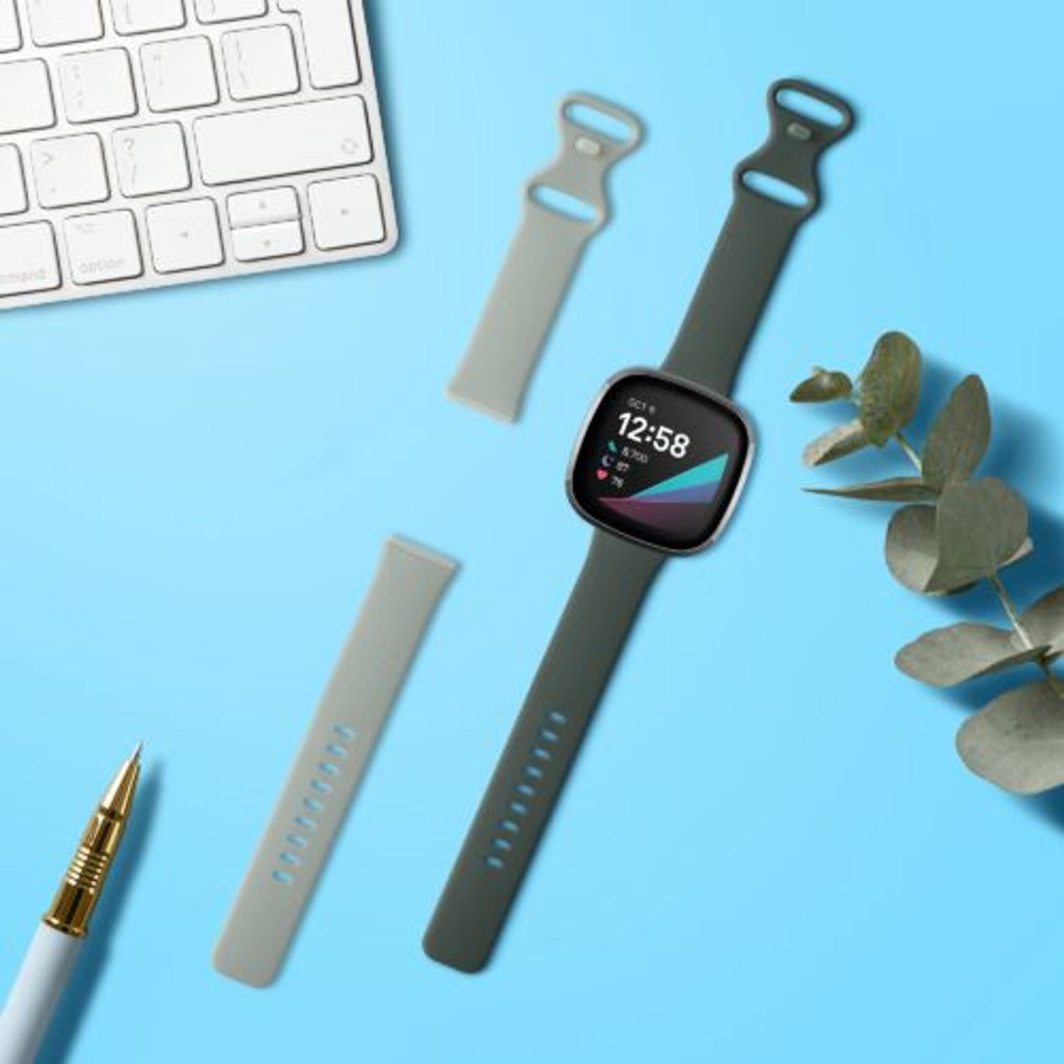 Set 2 curele pentru Fitbit Versa 3/Sense, Kwmobile, Gri/Verde, Silicon, 57780.02 fotografia produsului View 3 L