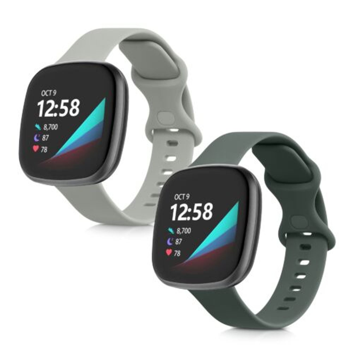 Set 2 curele pentru Fitbit Versa 3/Sense, Kwmobile, Gri/Verde, Silicon, 57780.02 fotografia produsului View 2 L