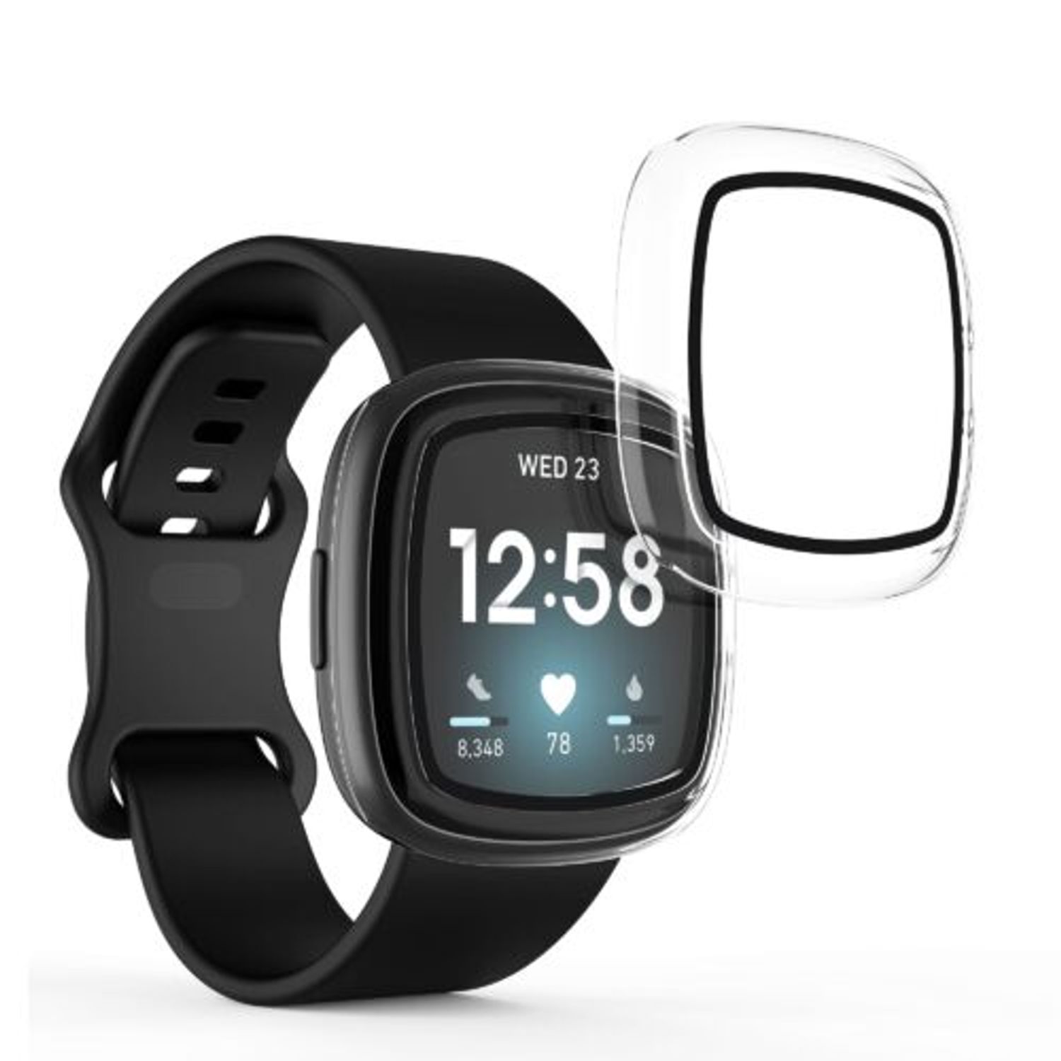 Set 2 huse pentru Fitbit Versa 3/Sense, Kwmobile, Transparent, Plastic, 59314.02 fotografia produsului View 3 L