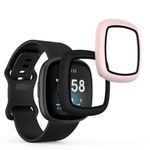 Set 2 huse pentru Fitbit Versa 3/Sense, Kwmobile, Negru/Roz, Plastic, 59314.03 fotografia produsului