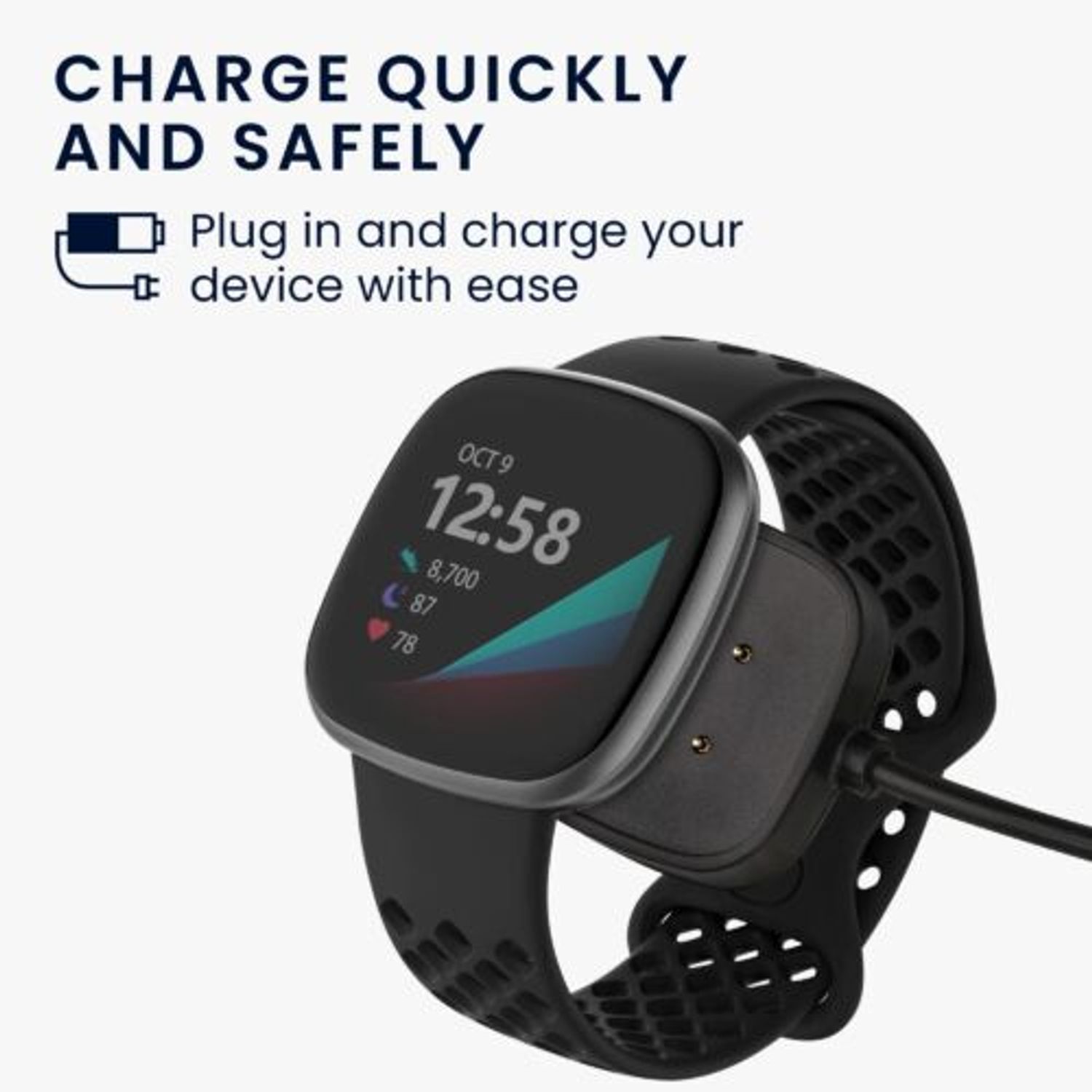 Cablu de incarcare USB pentru Fitbit Versa 3/Sense, Kwmobile, Negru, Plastic, 57781.01 fotografia produsului View 3 L