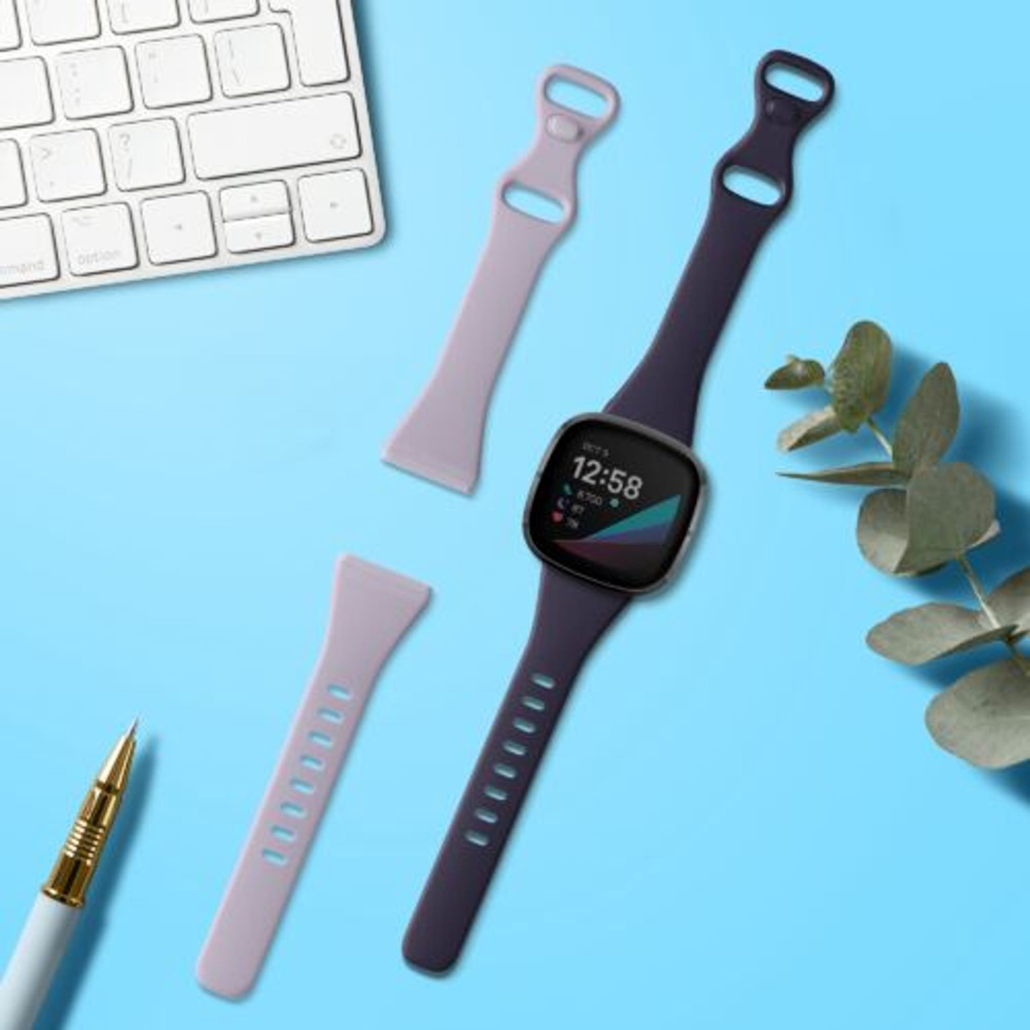 Set 2 curele pentru Fitbit Versa 4/Sense 2, Kwmobile, Albastru/Mov, Silicon, 58873.02 fotografia produsului View 3 L