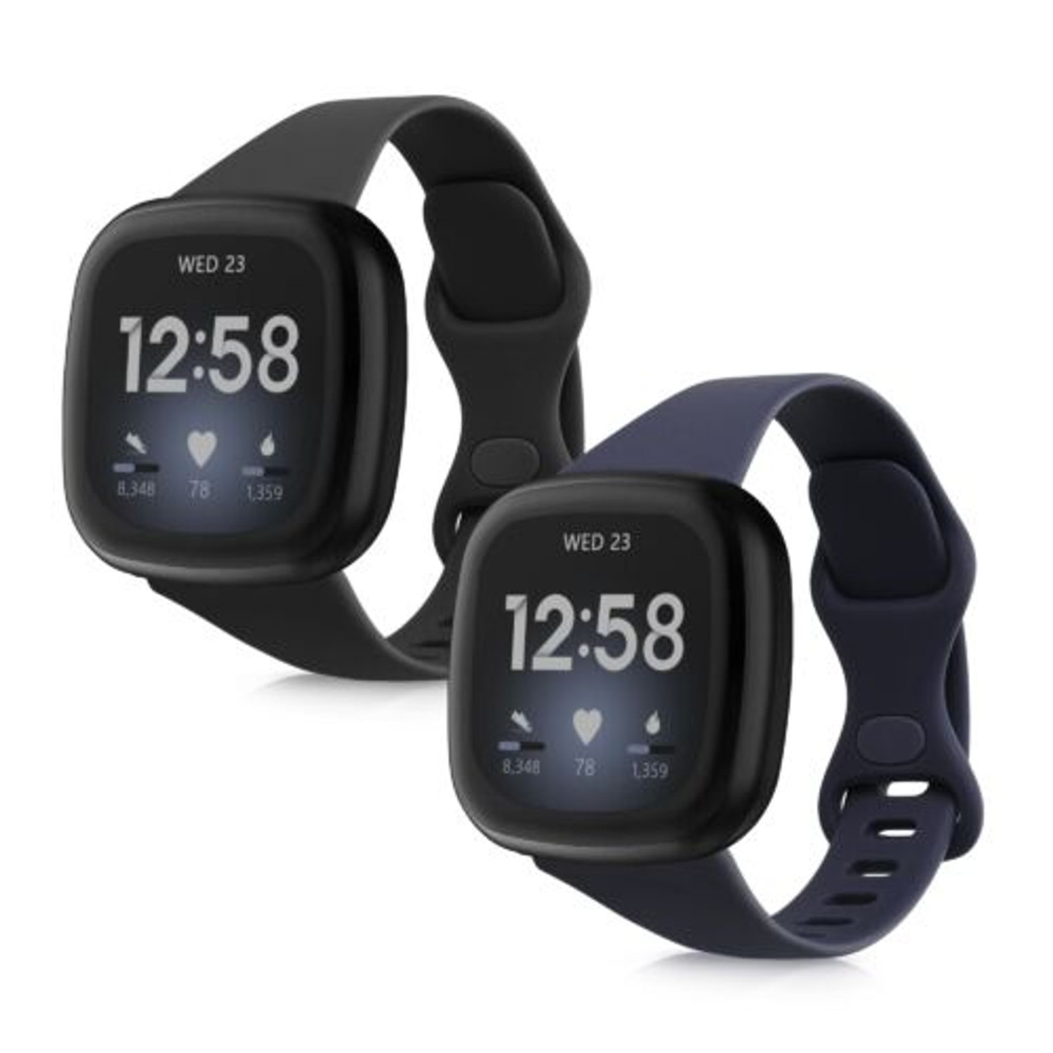 Set 2 curele pentru Fitbit Versa 4/Sense 2, Kwmobile, Negru/Albastru, Silicon, 58873.01 fotografia produsului View 2 L