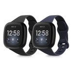 Set 2 curele pentru Fitbit Versa 4/Sense 2, Kwmobile, Negru/Albastru, Silicon, 58873.01 fotografia produsului