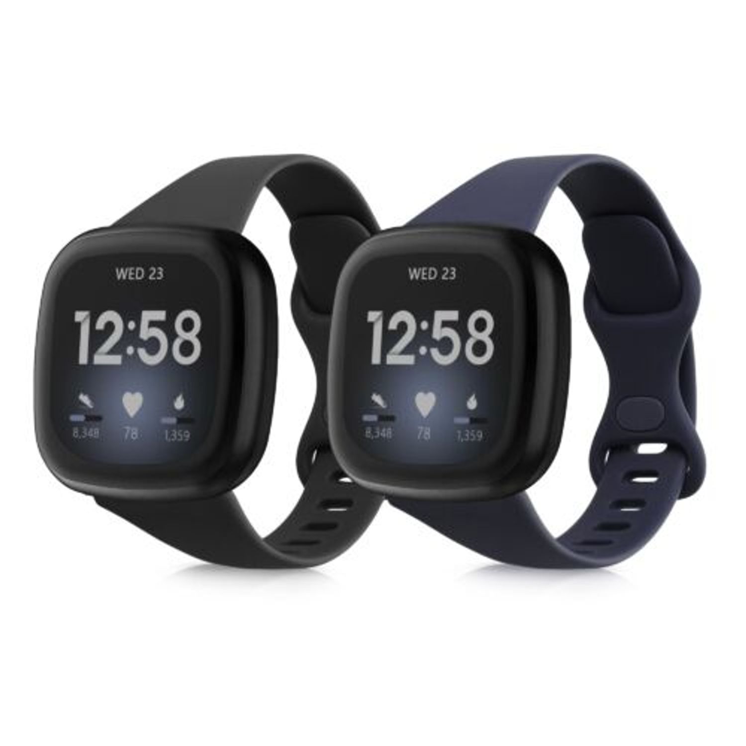 Set 2 curele pentru Fitbit Versa 4/Sense 2, Kwmobile, Negru/Albastru, Silicon, 58873.01 fotografia produsului