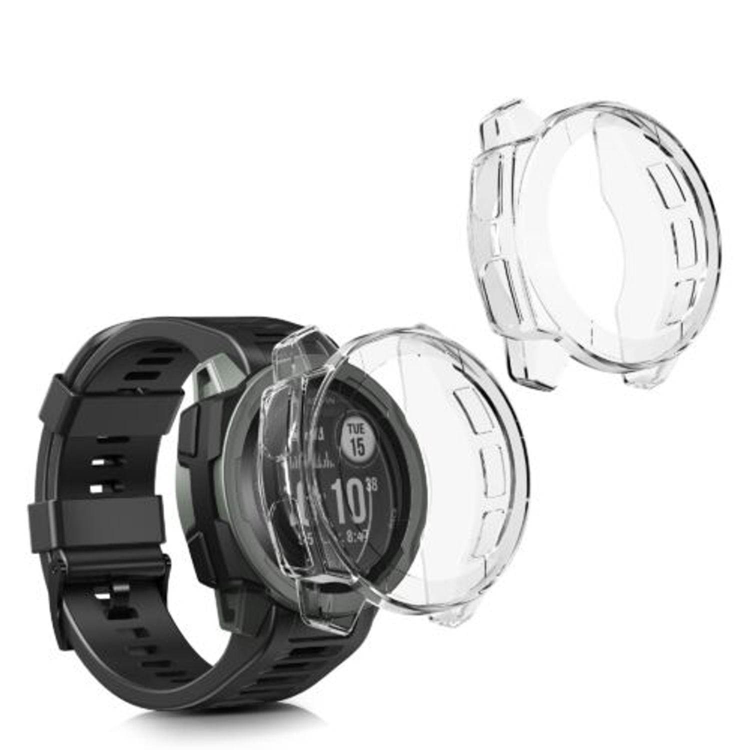 Set 2 huse pentru Garmin Instinct 2, Kwmobile, Transparent, Silicon, 58348.01 fotografia produsului