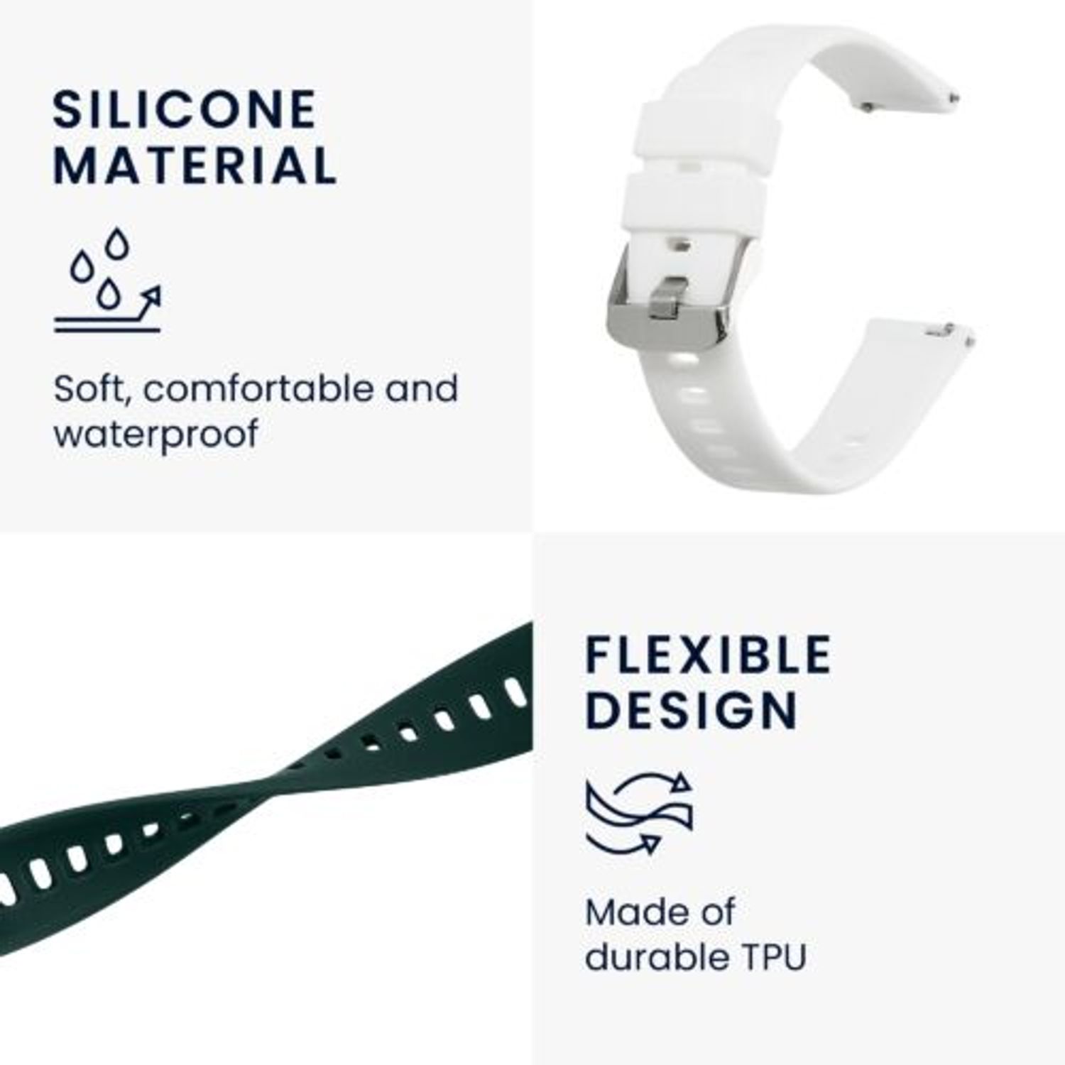 Set 2 curele pentru Huawei Watch Fit Mini, Kwmobile, Alb/Verde, Silicon, 57107.06 fotografia produsului View 4 L