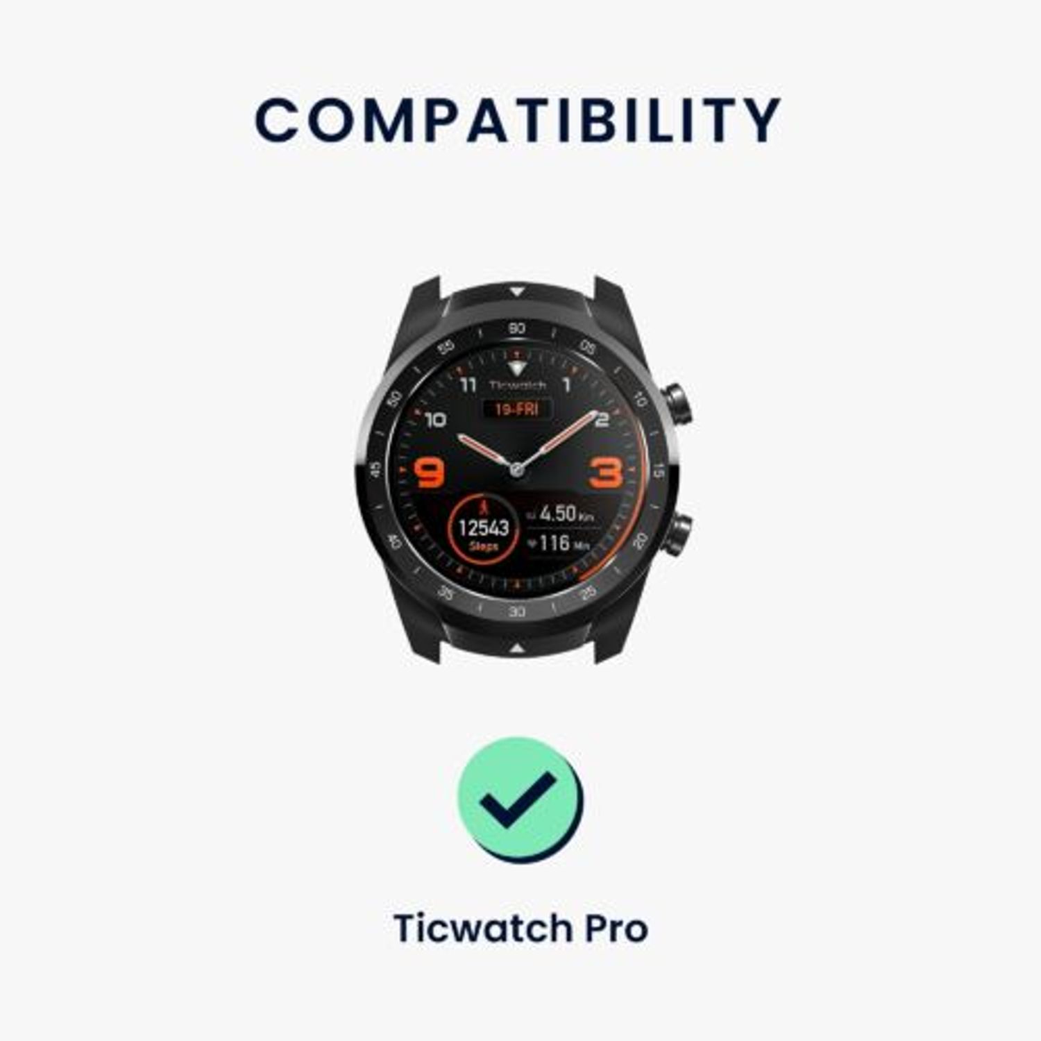 Curea pentru TicWatch Pro, Kwmobile, Negru, Silicon, 46402.01 fotografia produsului View 5 L