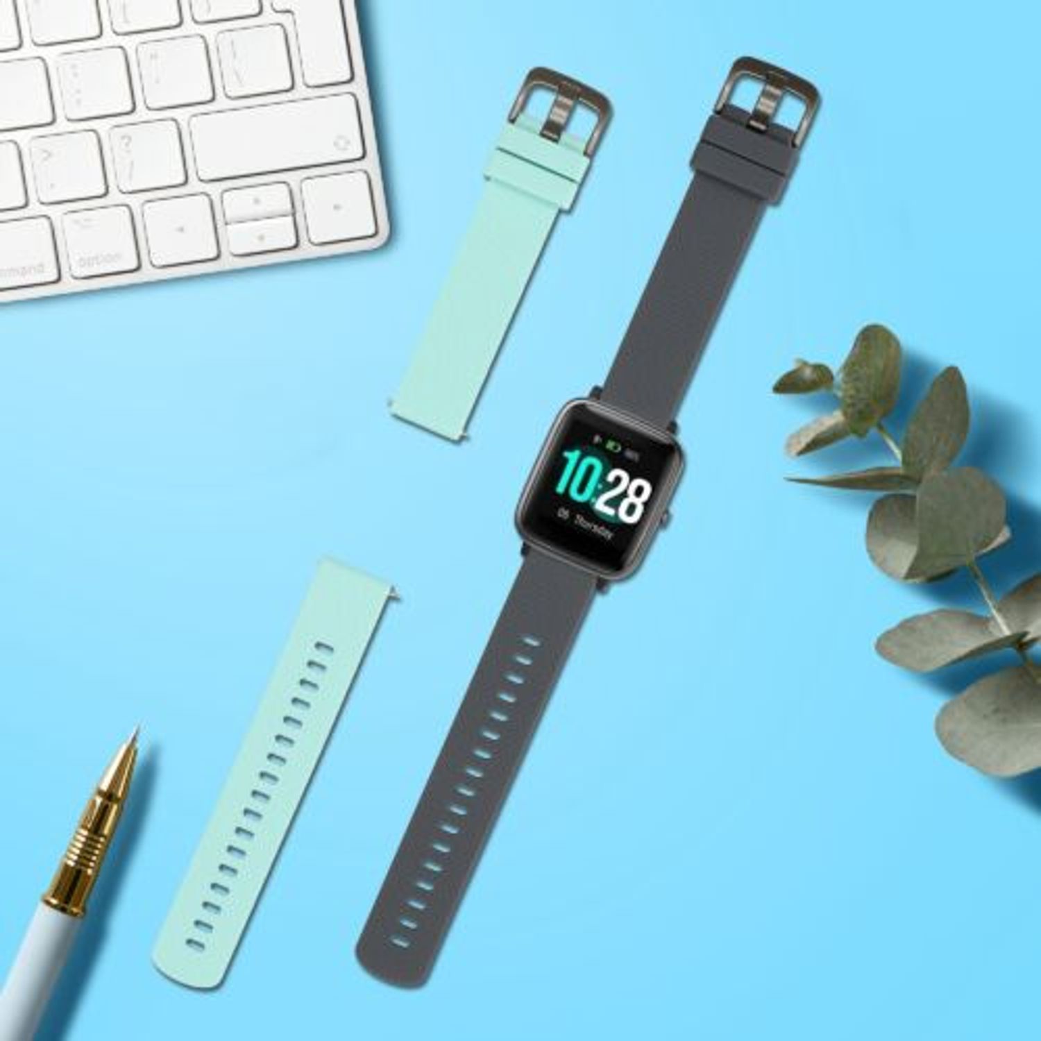 Set 2 curele pentru Willful Smartwatch/Fitnesstracker, Kwmobile, Gri/Verde, Silicon, 57791.02 fotografia produsului View 4 L