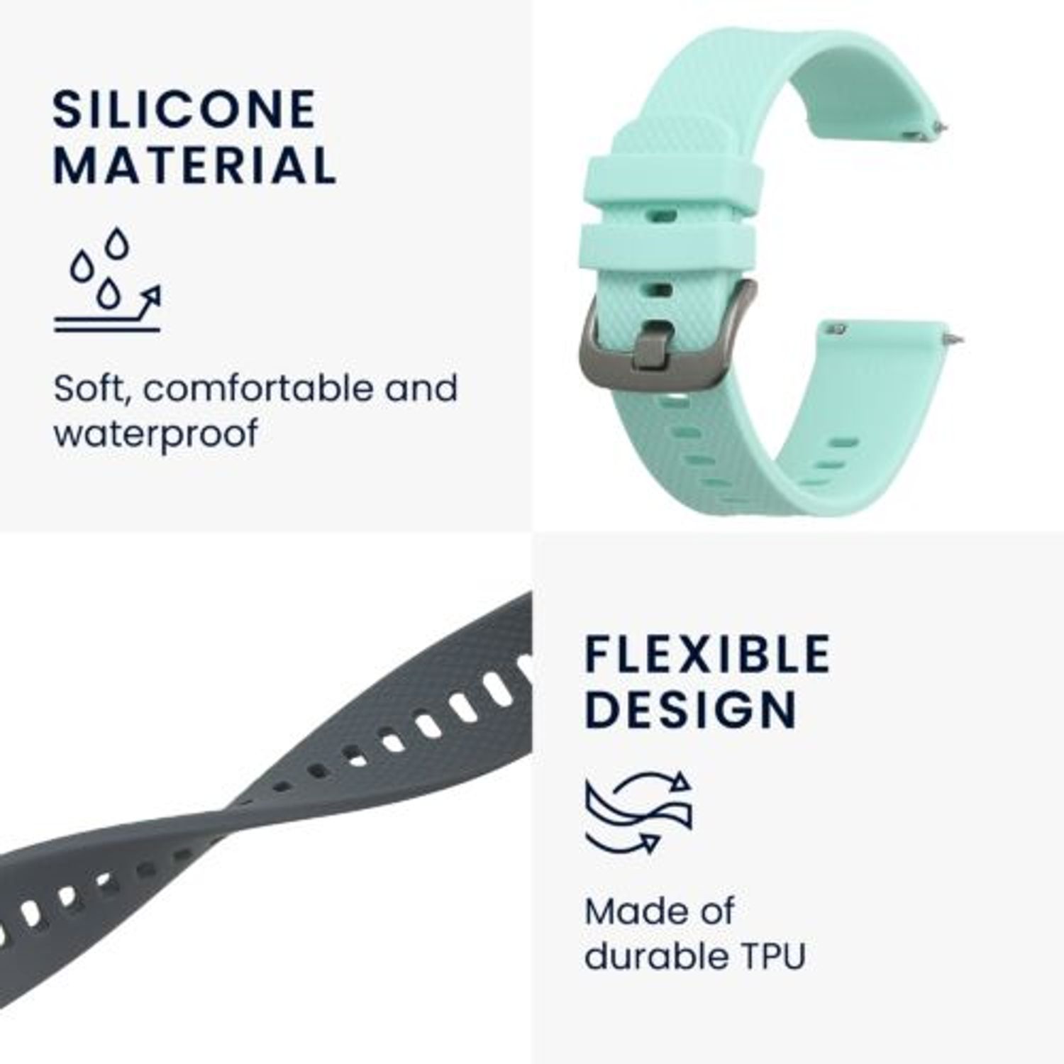 Set 2 curele pentru Willful Smartwatch/Fitnesstracker, Kwmobile, Gri/Verde, Silicon, 57791.02 fotografia produsului View 5 L
