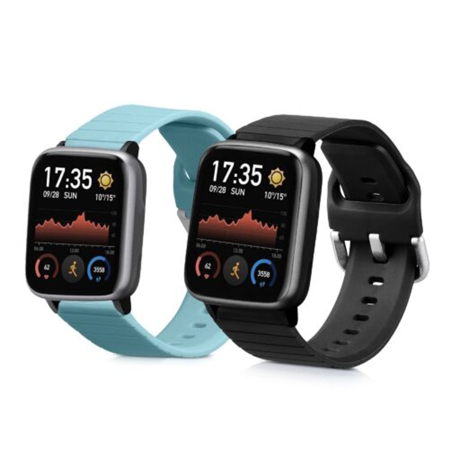 Set 2 curele pentru Willful Smartwatch/Fitnesstracker, Kwmobile, Negru/Verde, Silicon, 56230.04 fotografia produsului