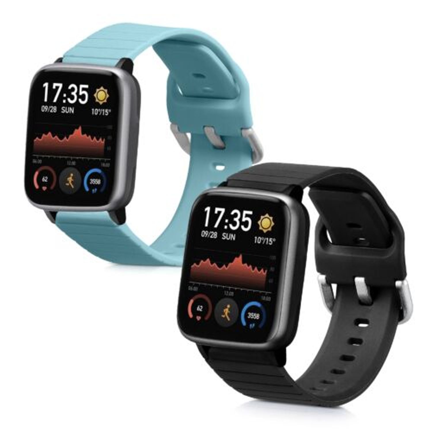 Set 2 curele pentru Willful Smartwatch/Fitnesstracker, Kwmobile, Negru/Verde, Silicon, 56230.04 fotografia produsului View 2 L