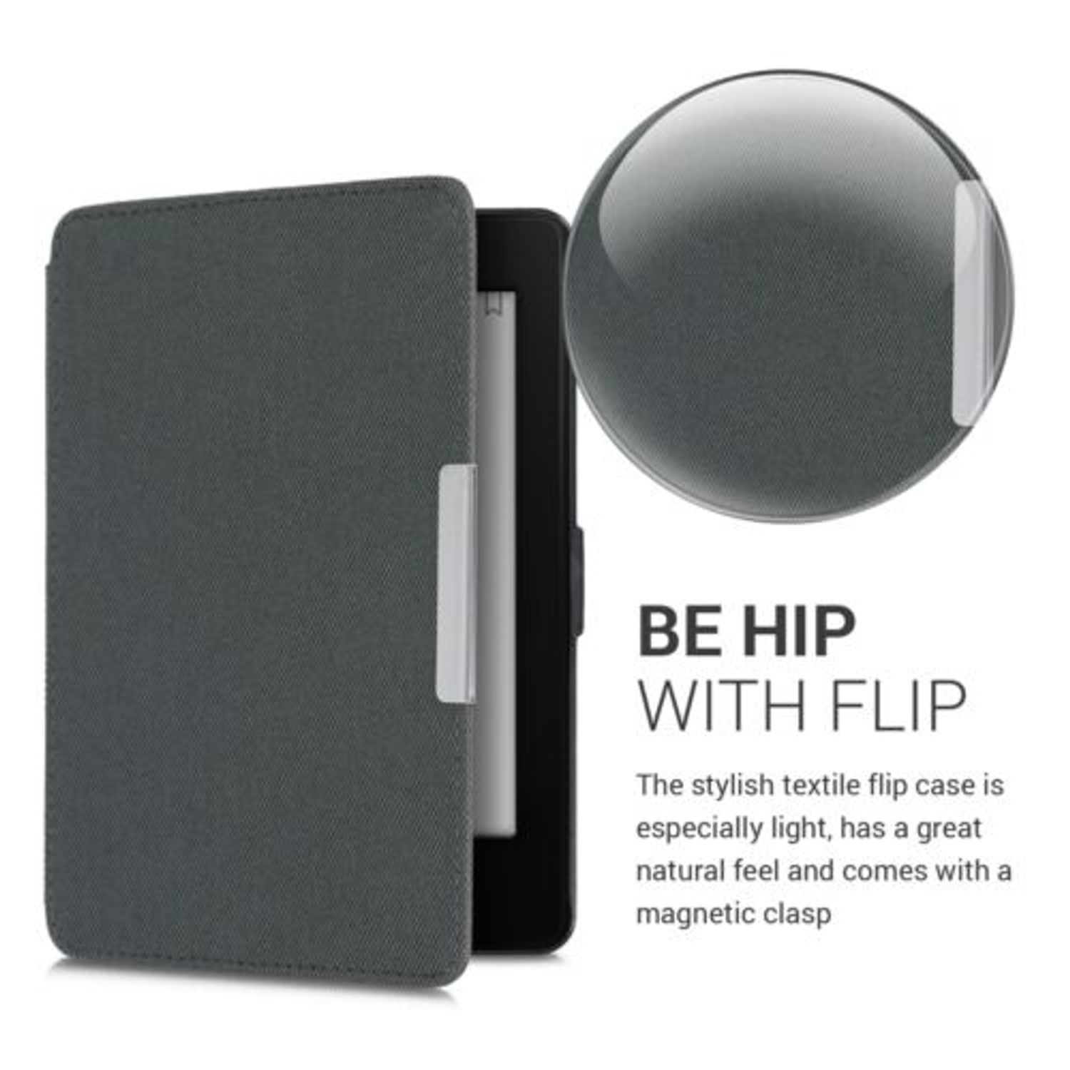 Husa pentru Kindle Paperwhite 7, Textil, Gri, 49487.73 fotografia produsului View 5 L