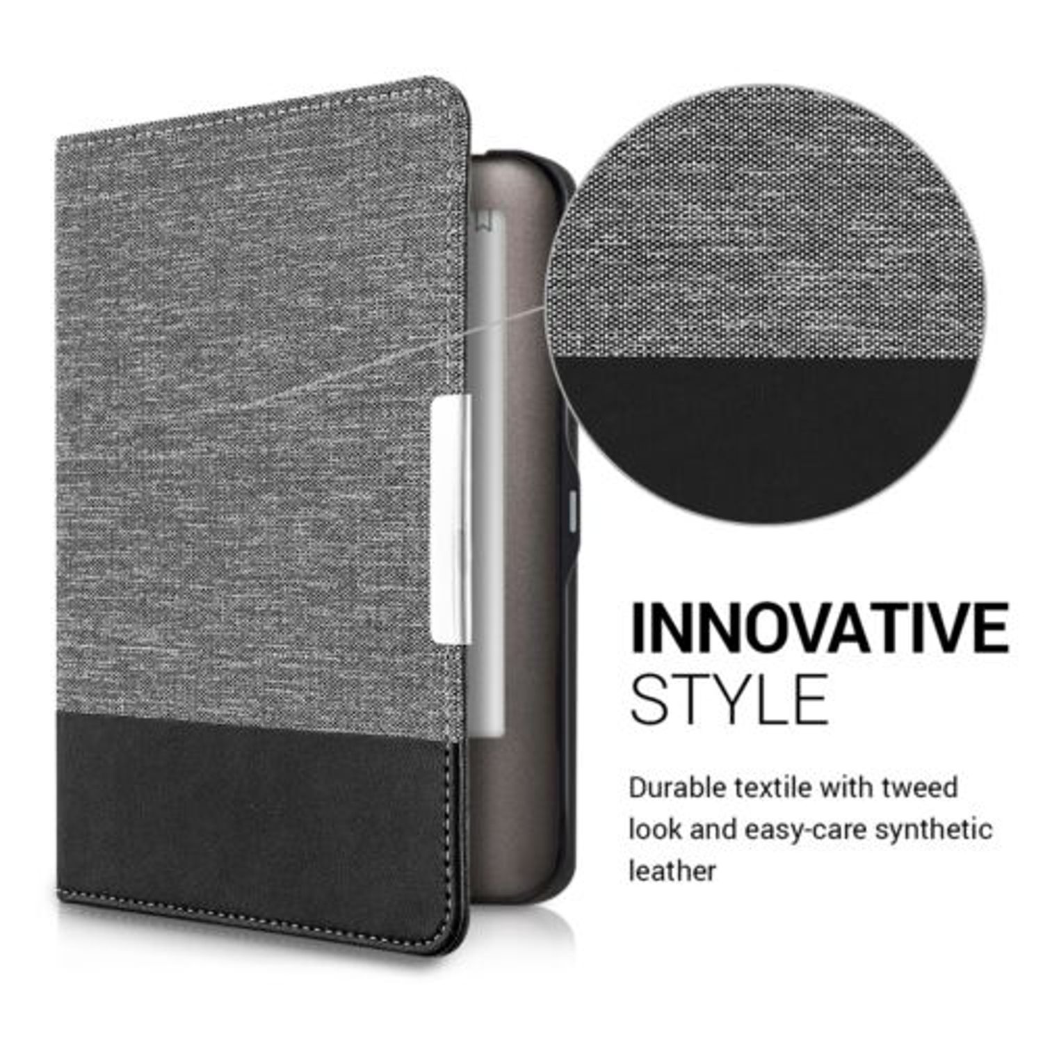 Husa pentru Tolino Shine, Textil, Gri, 35020.22 fotografia produsului View 3 L