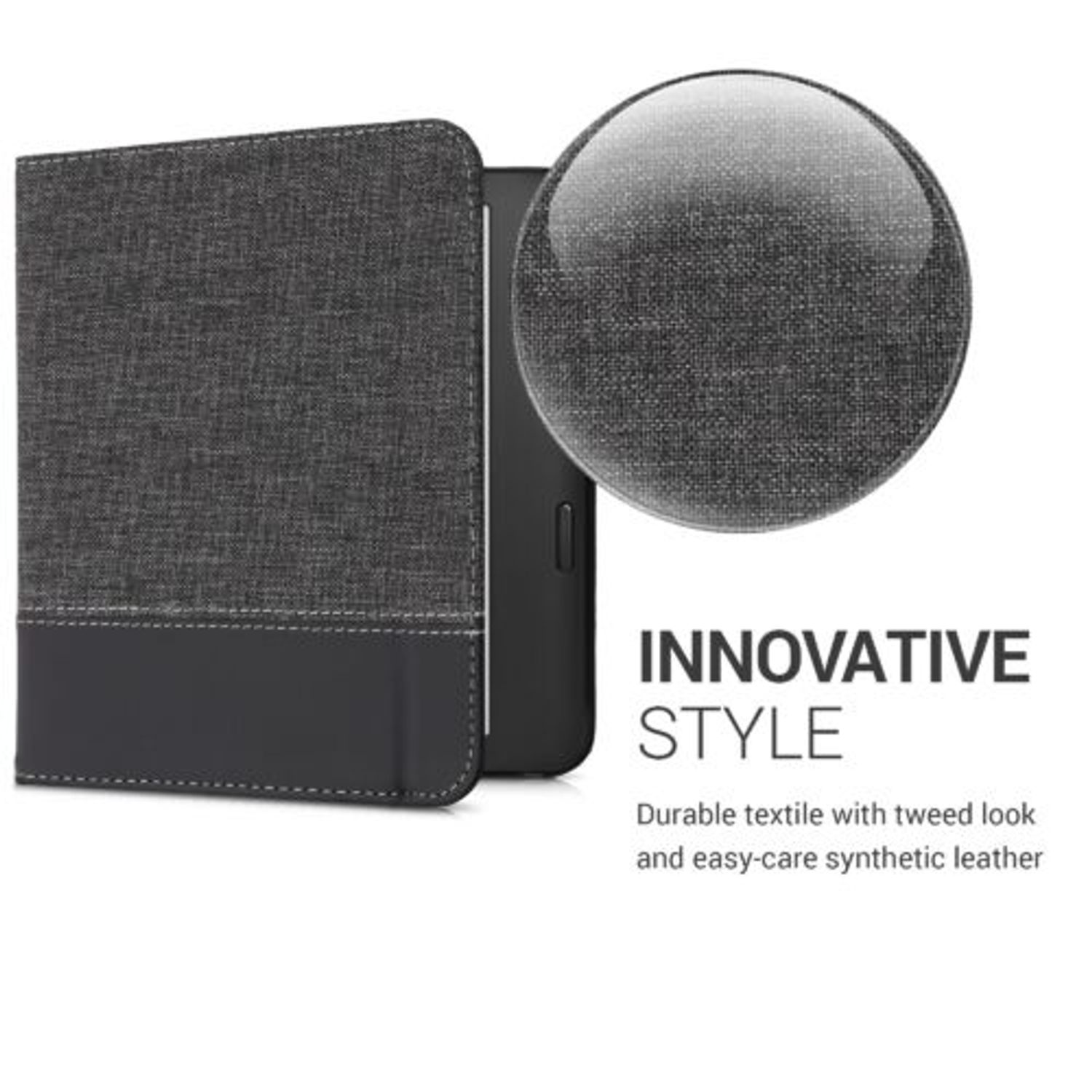 Husa pentru Kobo Libra 2, Kwmobile, Gri/Negru, Textil, 57170.73 fotografia produsului View 3 L