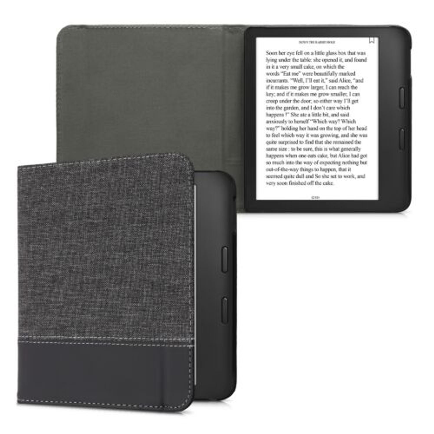 Husa pentru Kobo Libra 2, Kwmobile, Gri/Negru, Textil, 57170.73 fotografia produsului
