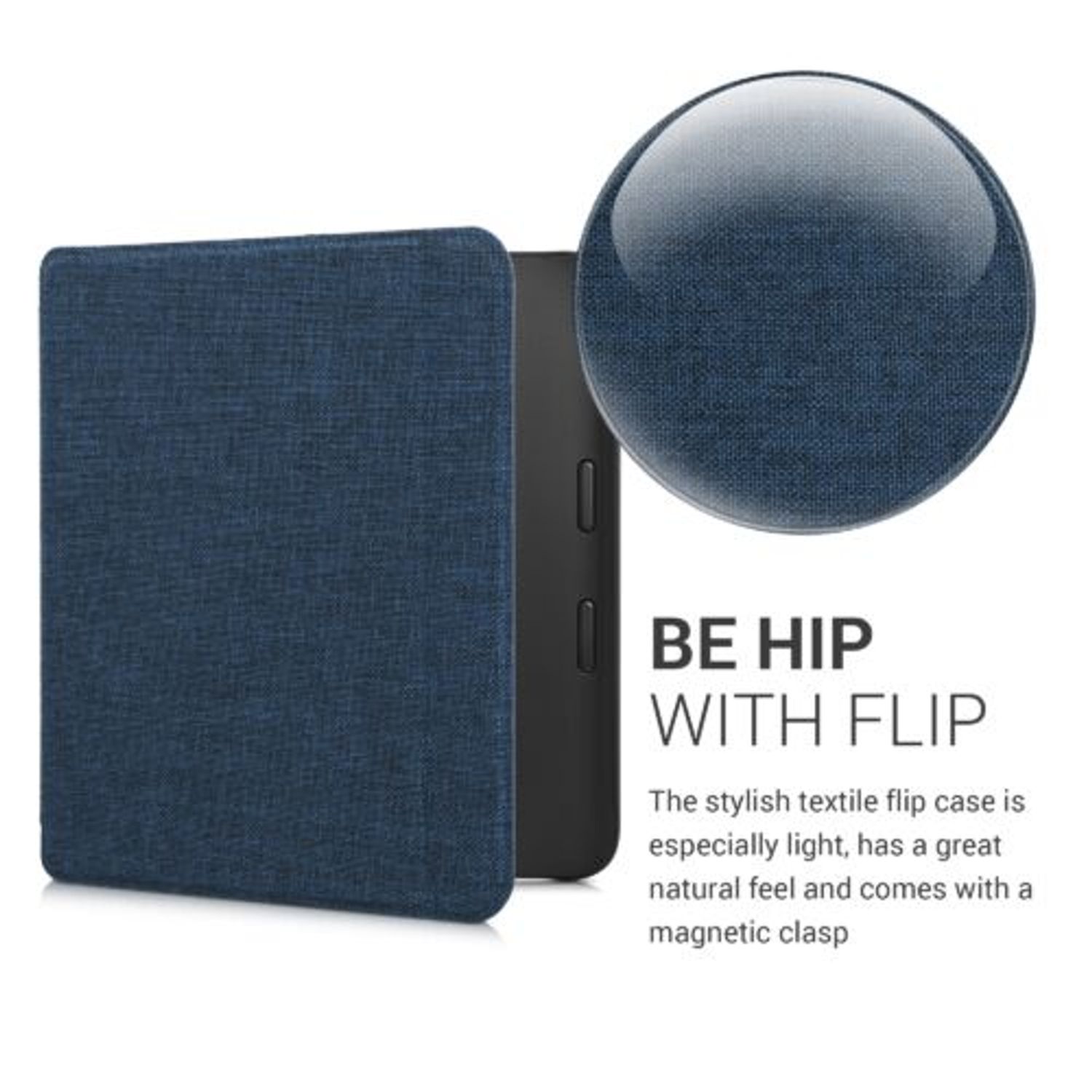 Husa pentru Kobo Libra 2, Kwmobile, Albastru, Textil, 57173.04 fotografia produsului View 3 L