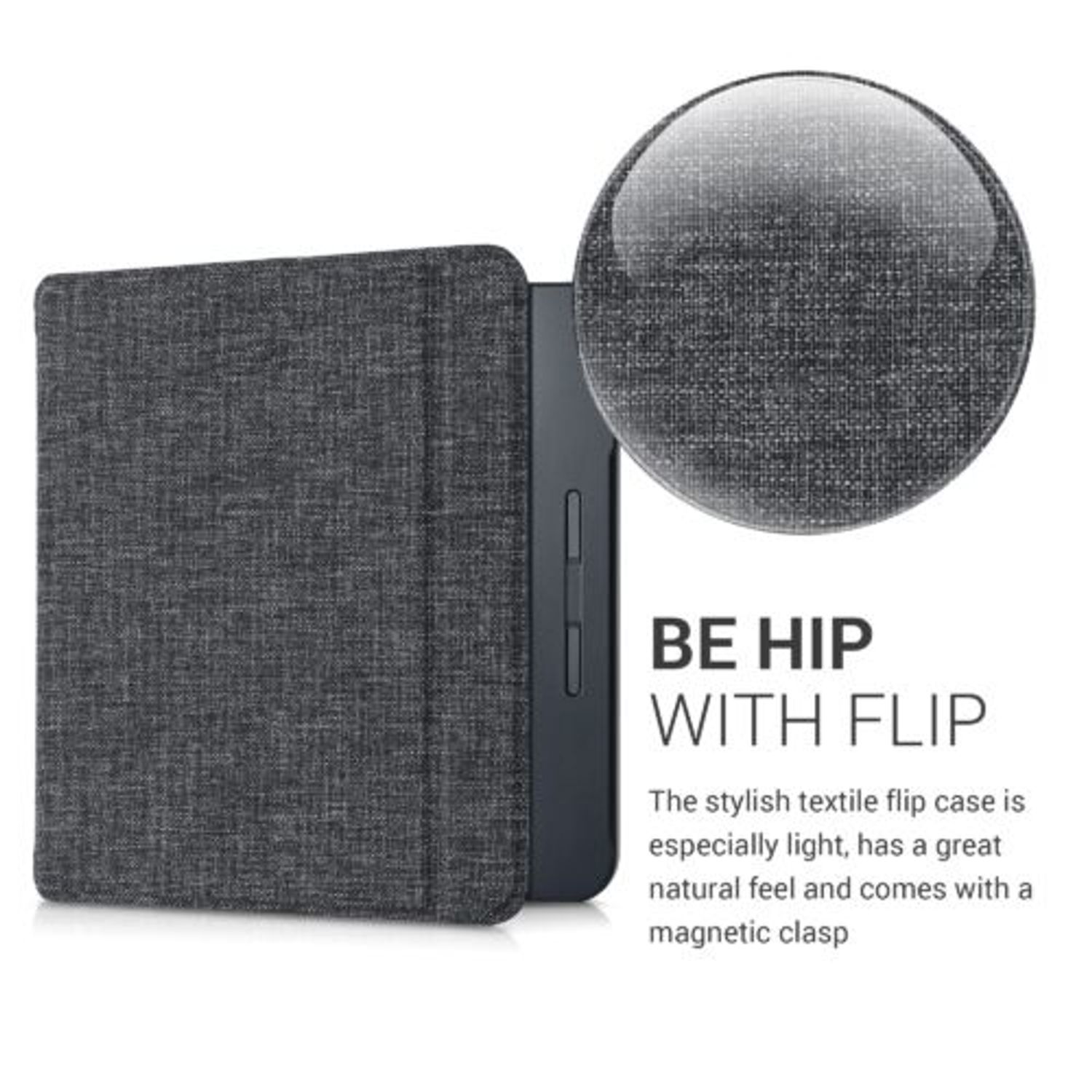 Husa pentru Kobo Libra H2O, Kwmobile, Gri, Textil, 57152.19 fotografia produsului View 3 L